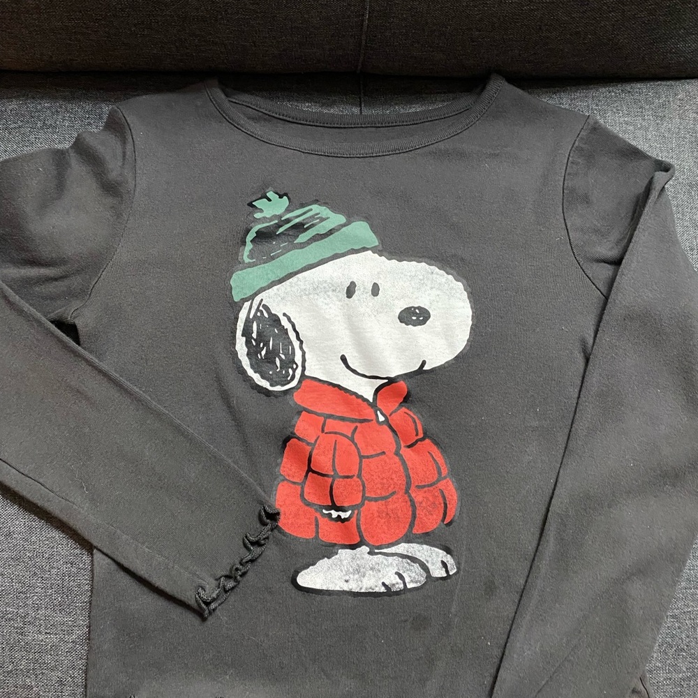 Peanuts Black Long Sleeve Shirt with Snoopy Graphic